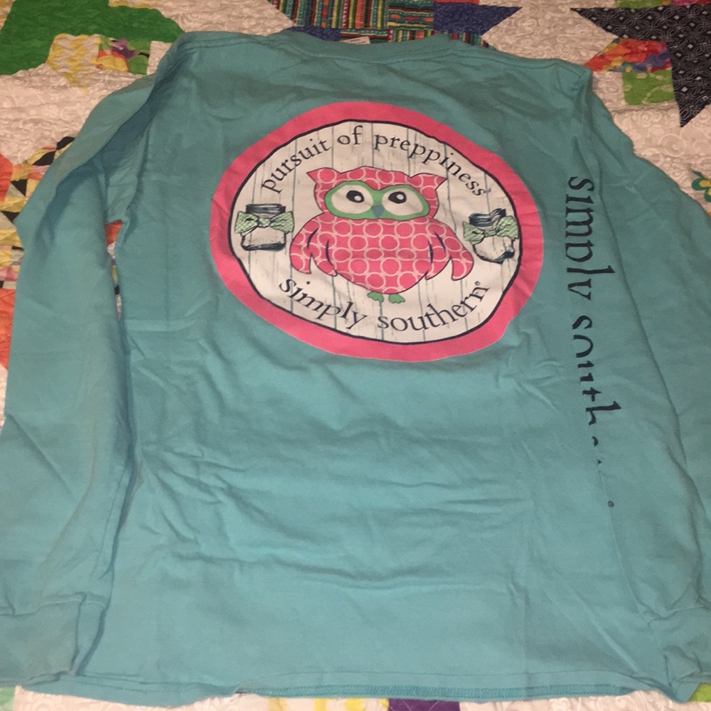 Simply Southern light blue owl tee